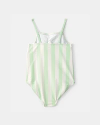 Toddler Girl 1-Piece Striped Swimsuit - Green/Ivory