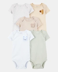 Baby 5-Pack Animals Short-Sleeve Cotton Bodysuits