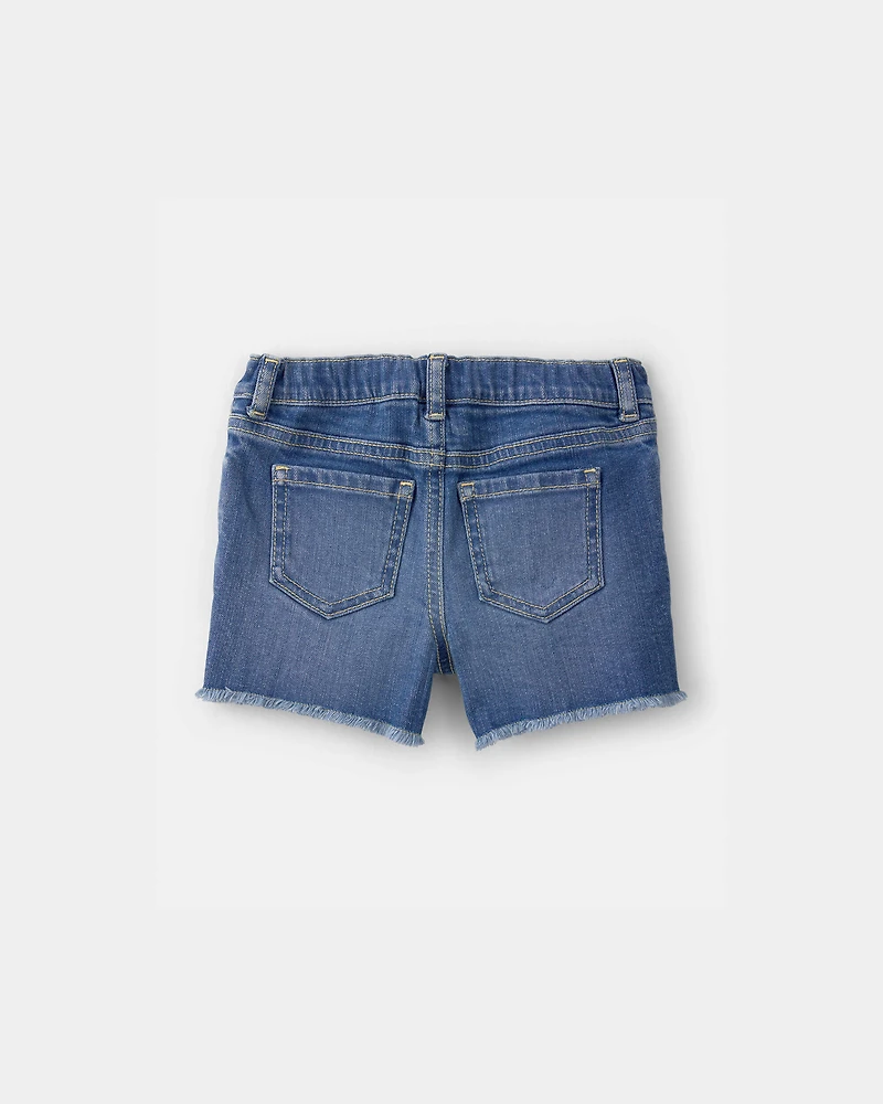 Toddler Girl Daisy Denim Embroidered Shorts - Dark Wash