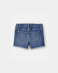 Toddler Girl Daisy Denim Embroidered Shorts - Dark Wash