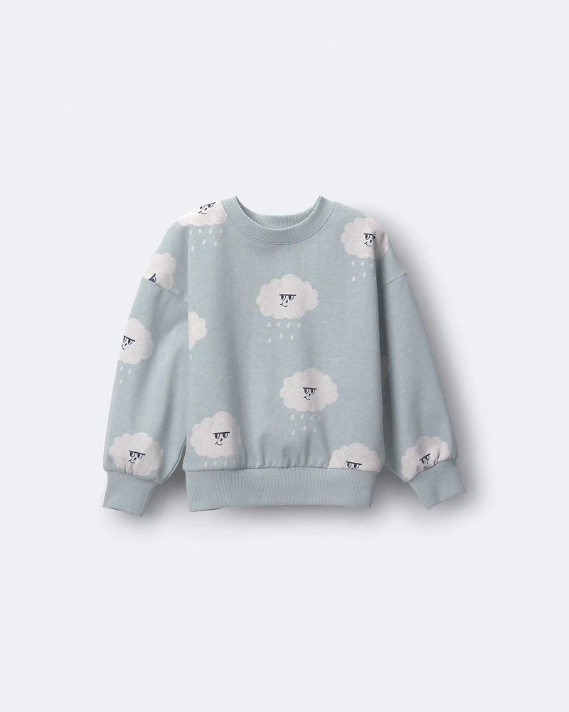 Toddler Wide-Arm Sweatshirt in Rain Cloud Print - Pale Blue