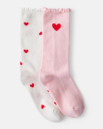 Girls Heart Crew Socks - Pink/White