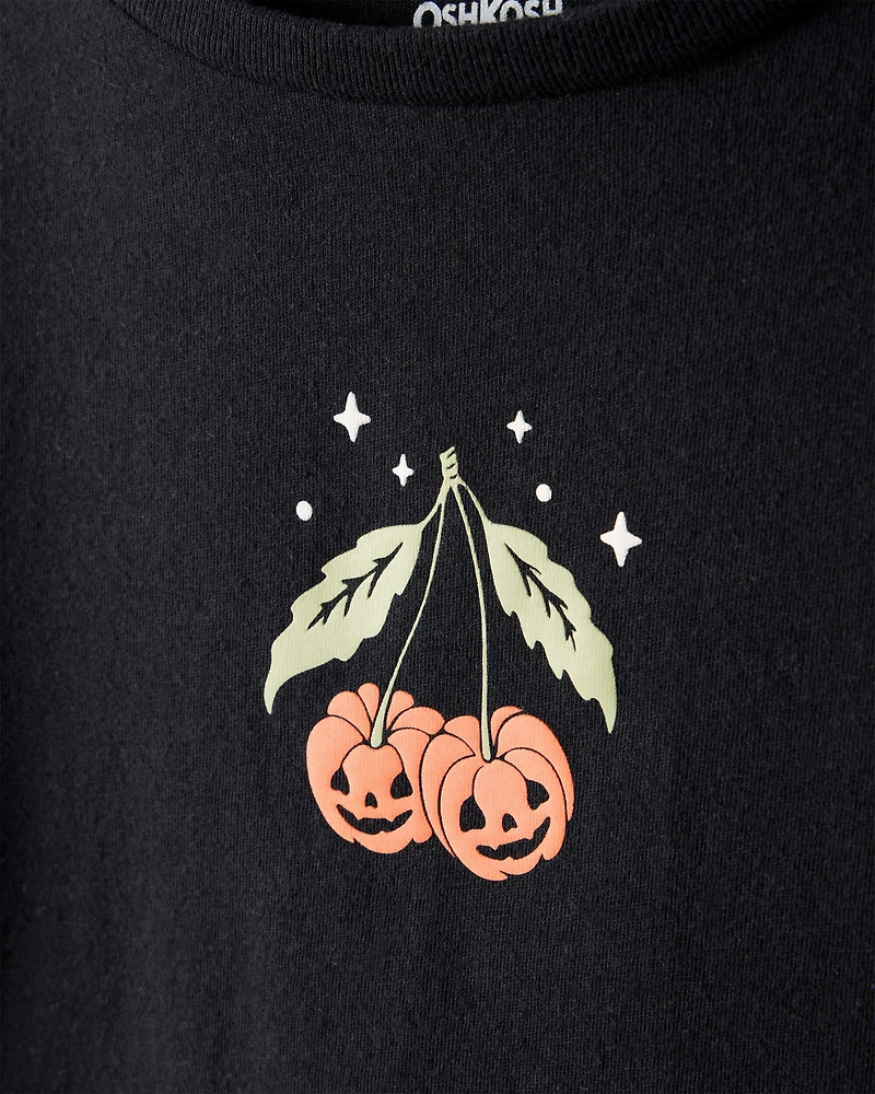Girls Halloween Pumpkin Long-Sleeve Graphic Tee - Black