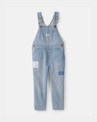 Toddler Girl Denim Patch Overalls - Light Wash