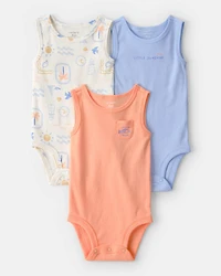Baby Boy 5-Piece Sleeveless Bodysuits & Shorts Set - Blue/Orange