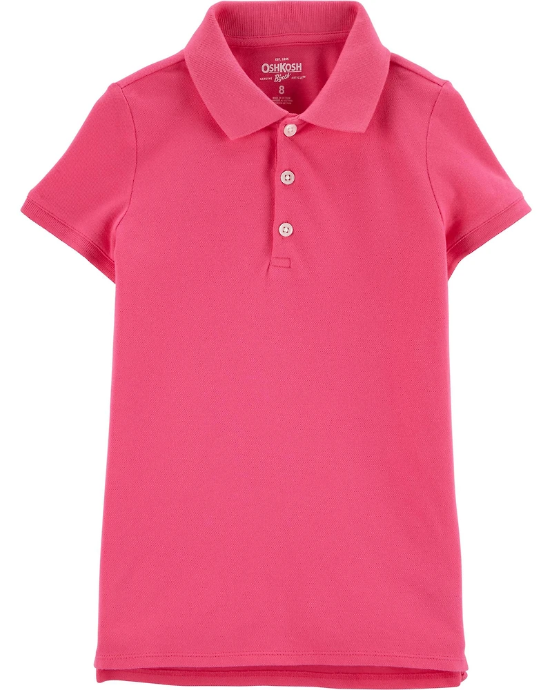 Girls Stretch Pique Uniform Polo - Pink