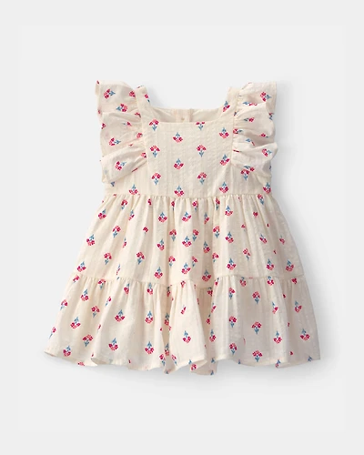 Baby Girl Floral Seersucker Dress - Cream/Red
