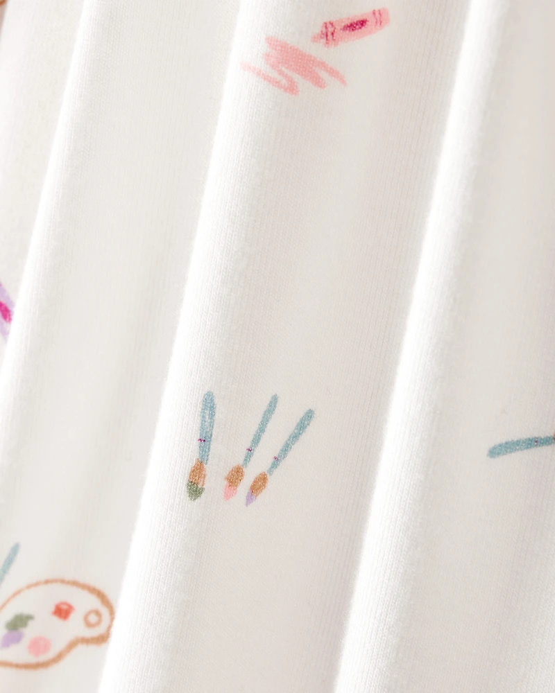 Baby Girl Paint Print PurelySoft Long-Sleeve Bodysuit Dress - Ivory