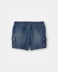 Baby Boy Denim Drawstring Cargo Shorts - Dark Wash