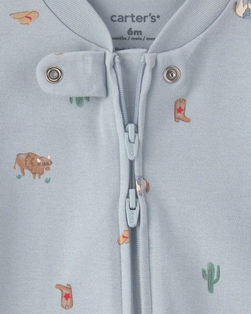 Baby Western 100% Cotton 2-Way Zip Sleep & Play Pajamas - Blue