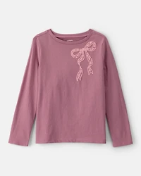 Girls Lace Bow Long-Sleeve Graphic Tee - Pink