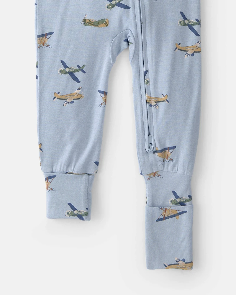Baby Boy Plane PurelySoft 2-Way Zip 1-Piece Pajama - Blue