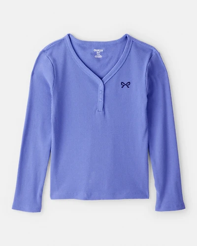 Girls Bow Henley Top - Blue