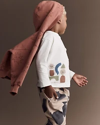 Toddler Long-Sleeve Pocket Relaxed Tee with Shapes - Cream