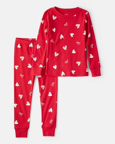 Toddler Valentine's Day Heart 100% Cotton Snug Fit 2-Piece Pajamas - Red