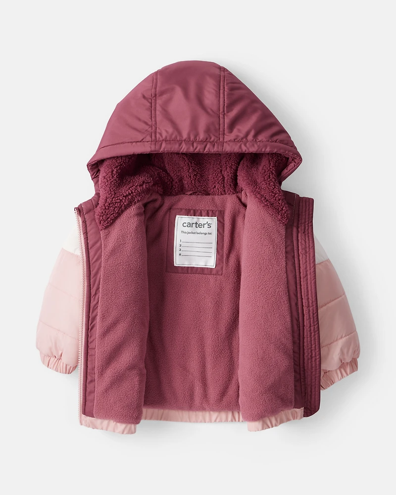 Baby Girl 2-Piece Color Block Hooded Snowsuit Jacket & Bib Set - Pink/Red