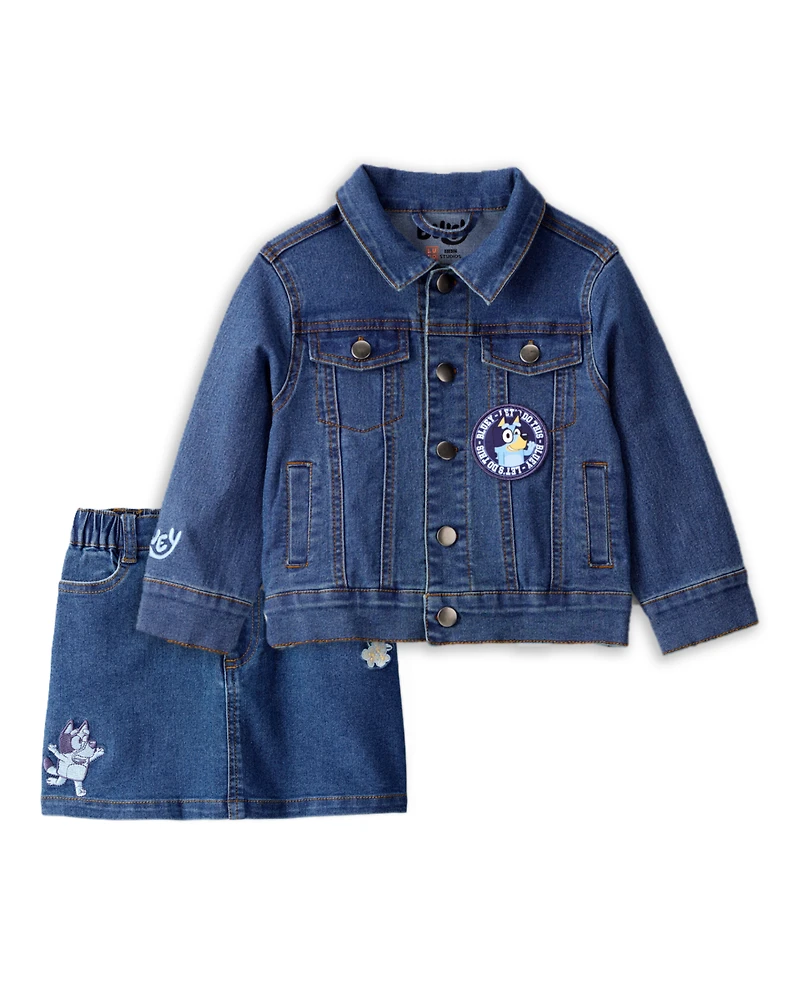 Baby Girl 2-Piece Bluey Denim Jacket & Skirt Set - Blue