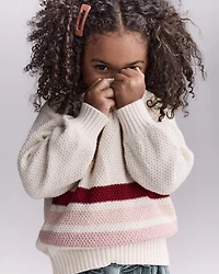Toddler Girl Striped Pullover Sweater - Ivory