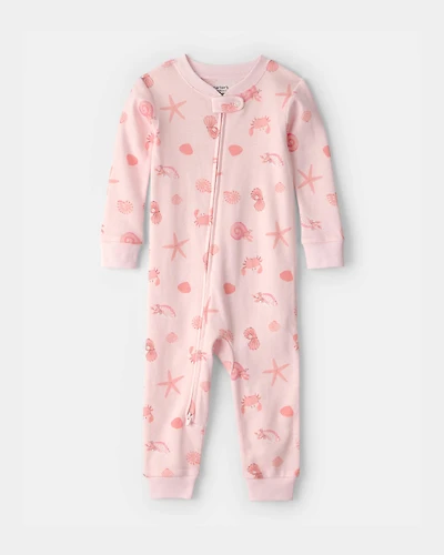 Toddler Girl Shell 100% Cotton Snug Fit 1-Piece Pajama - Pink