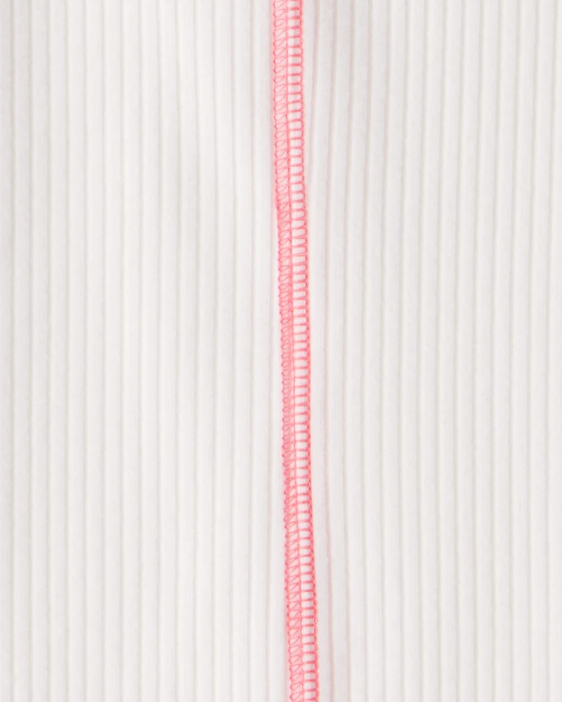 Girls 2-Piece Active Rib Top & Flare Pants Set - White/Pink