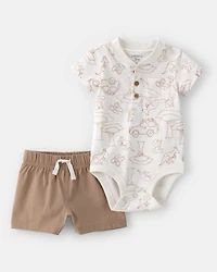 Baby Boy 2-Piece Safari Short-Sleeve Bodysuit & Short Set - Brown/White