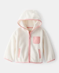 Toddler Girl Sherpa Zip-Up Jacket - Ivory