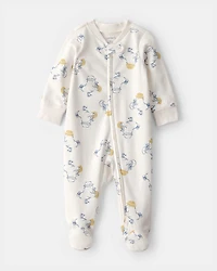 Baby Duck 2-Way Zip 100% Cotton Sleep & Play Pajama - Cream