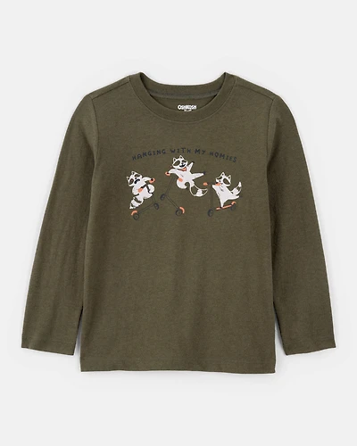 Toddler Boy Raccoon Long-Sleeve Graphic Tee - Green