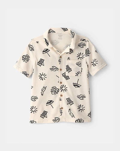 Boys Beach Button-Down Shirt - Ivory