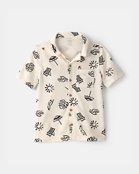 Boys Beach Button-Down Shirt - Ivory