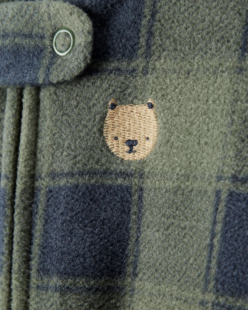 Baby Boy Bear Plaid Print Fleece Loose Fit Long-Sleeve Sleep & Play Pajamas - Green