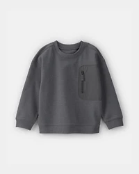 Toddler Boy French Terry Zipper Pullover Sweatshirt - Grey