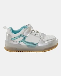 Toddler Light Up Metallic Sneakers - Silver/Aqua