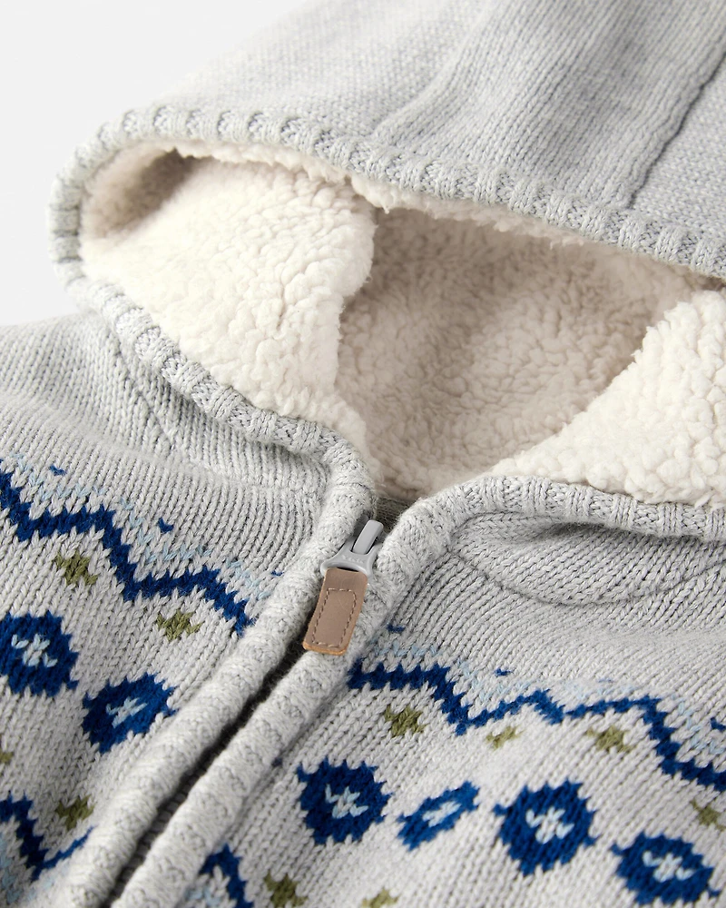 Baby Boy Recycled Fair Isle Sherpa Sweater Knit Jacket