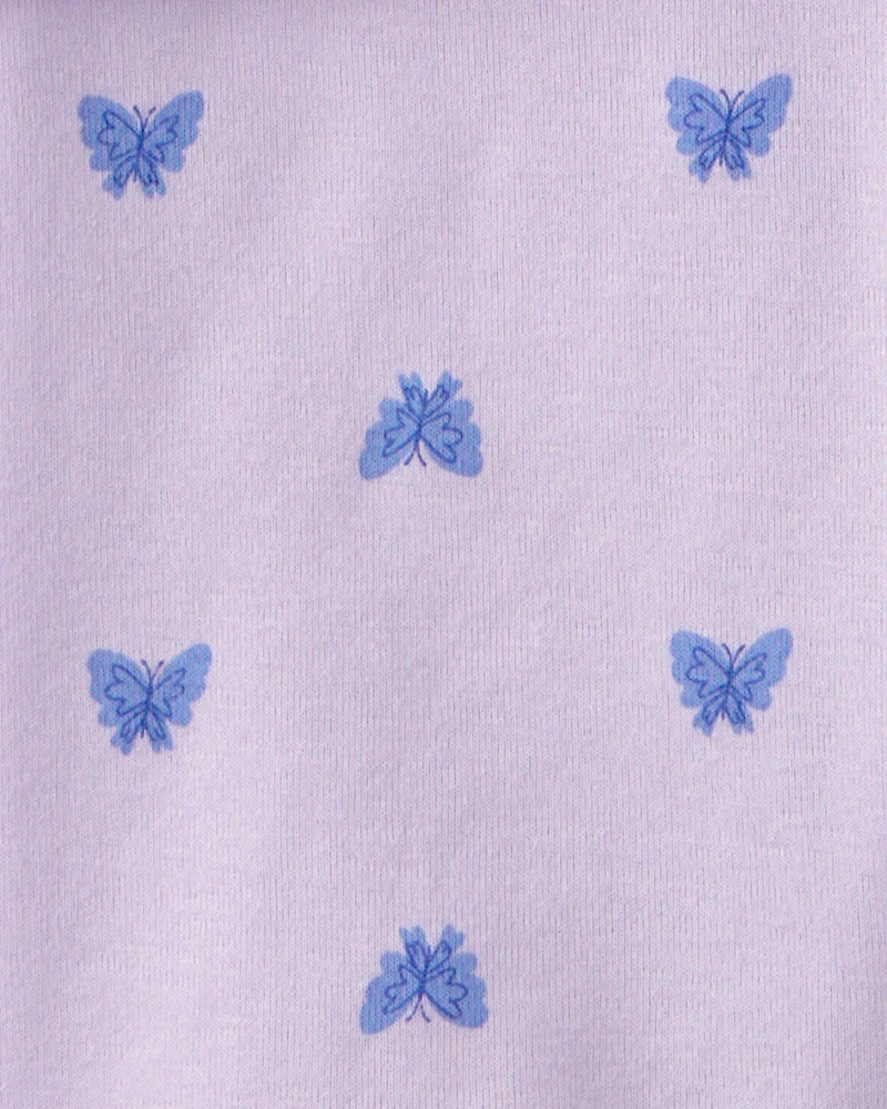 Girls Butterfly Floral 100% Cotton Short-Sleeve Snug Fit 4-Piece Pajama Set - Purple