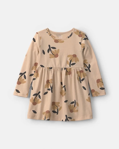 Toddler Girl Floral Long-Sleeve Dress - Tan