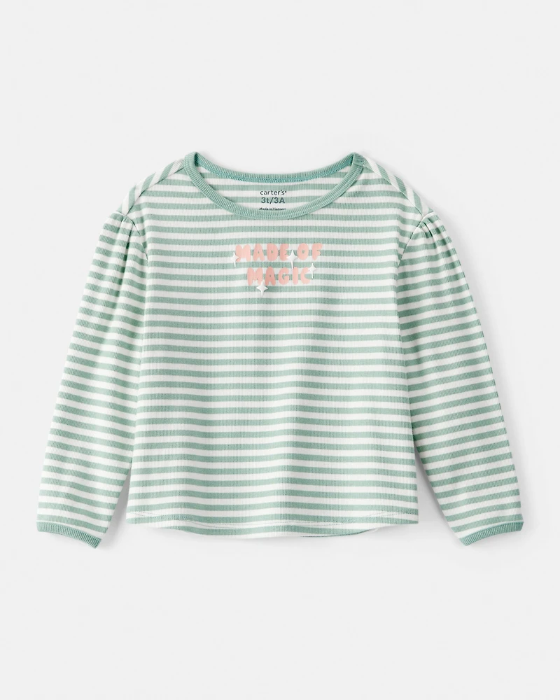 Toddler Girl Made of Magic' Striped Long-Sleeve Top - Green