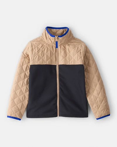 Boys Color Block Zip-Up Jacket - Black