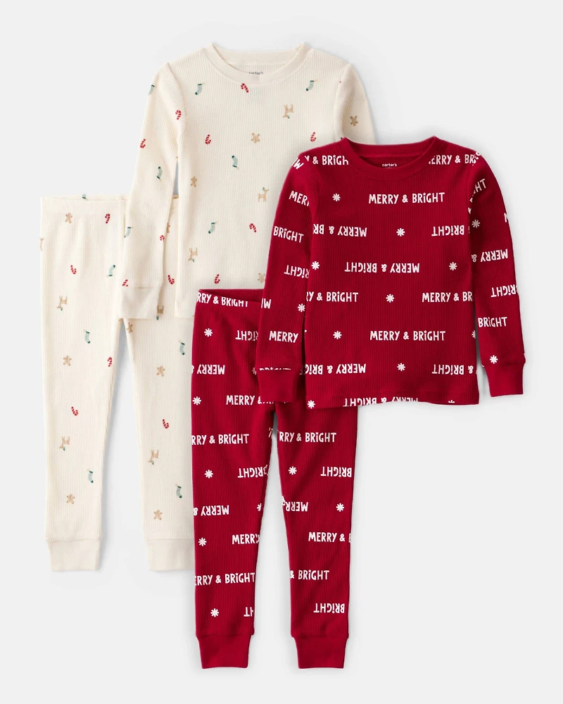 Toddler Christmas Cotton Snug Fit 4-Piece Pajamas - Red/White