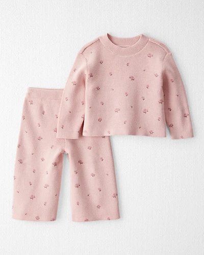 Baby Girl 2-Piece Organic Cotton Sweater Knit Set in Blush Petals Print