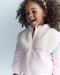 Toddler Girl Colorblock Zip-Up Jacket - Light Pink/Cream