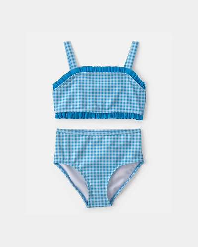 Girls 2-Piece Gingham Tankini Set - Blue
