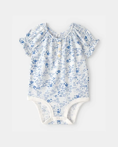 Baby Girl Floral Bodysuit - Blue