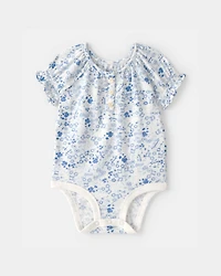 Baby Girl Floral Bodysuit - Blue