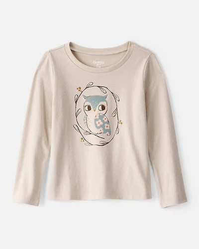 Toddler Girl Owl Long-Sleeve Graphic Tee - Tan