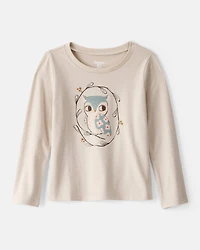 Toddler Girl Owl Long-Sleeve Graphic Tee - Tan
