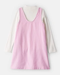 Girls Corduroy Dress Set - Pink/Ivory