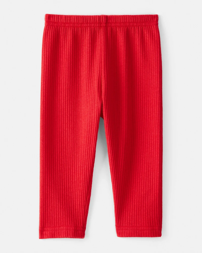 Baby Girl Pull-On Stretch Rib Leggings - Red