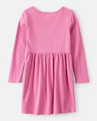 Girls Long Sleeve Cotton Dress - Pink