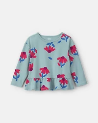 Toddler Girl Floral Long-Sleeve Peplum Top - Blue/Red